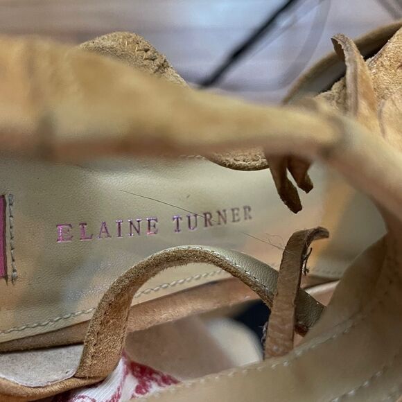 Elaine Turner Suede Wedge Heels Fringe - Picture 5 of 9